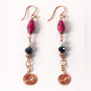 Elegant Copper and Pink Beaded Earrings